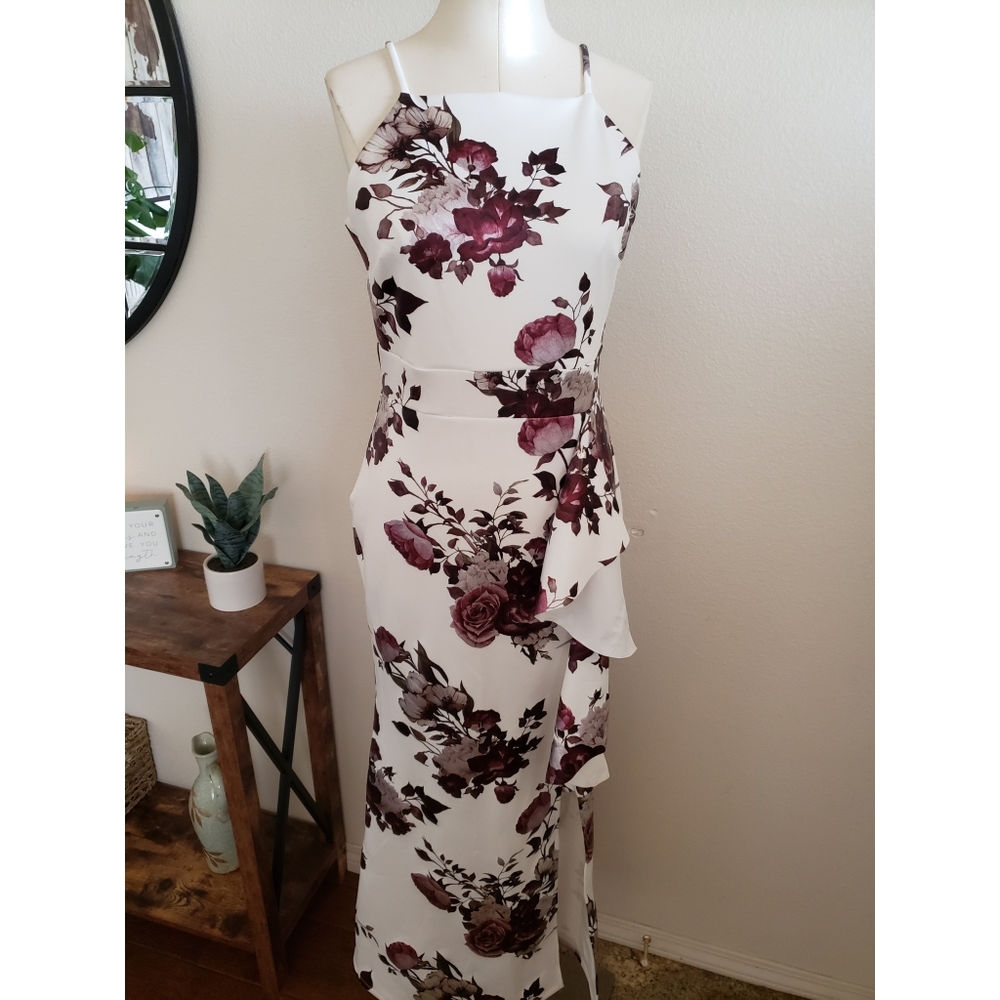 🌹Sweet Storm Floral Halter Ruffled Down Dress